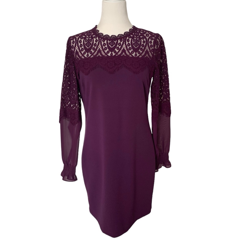 Kensie Plum Purple Lace Long Sleeve Sheath Dress | Size 8